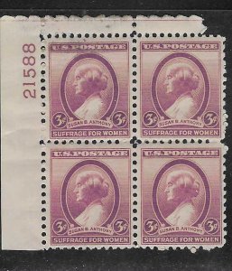 US #784 $03 Susan B Anthony Plate Block of 4 (MNH) CV $1.10