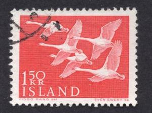 Iceland    #298   used   1956  whooper swans   1.50k