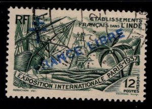 FRENCH INDIA  Scott 178 Used overprinted 1937 Paris Expo stamp