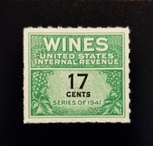 1951 17c U.S. Internal Revenue, Cordial & Wine, Green Scott RE186 Mint NH