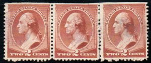 USA #210 VF, strip of 3, wheel of fortune cancel, eye popping color!