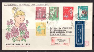 1959 Netherlands FDC Semi-Postal - Children Set B336 - B340 Registered Airmail