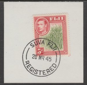 FIJI  1938-55  KG6 Pictorial 5d on piece with MADAME JOSEPH  POSTMARK