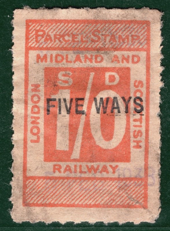 GB LM&SR RAILWAY Parcel Stamp 1s Birmingham *FIVE WAYS* Station Used YOW73