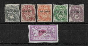 French Andorra 1931, First issue Scott # 1-5,VF MLH*OG & 3fr Scott # 19 VLH OG