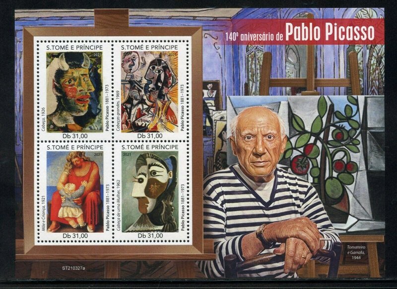 SAO TOME 2021 140th ANNIVERSARY OF PABLO PICASSO PAINTINGS SHEET MINT NH