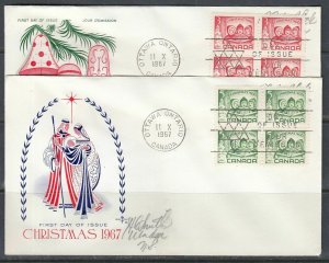 Canada Scott 476-7 Blk 4 Rose Craft FDC - 1967 Christmas Issue