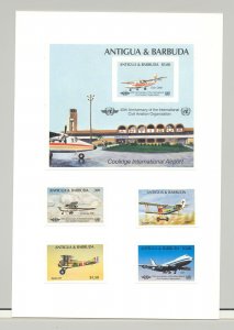 Antigua #855-859 ICAO, UN, Aviation 4v & 1v S/S Imperf Proofs on Card