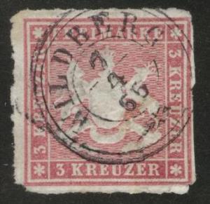 Germany State Wurttemberg Scott 42a Rouletted 10 claret