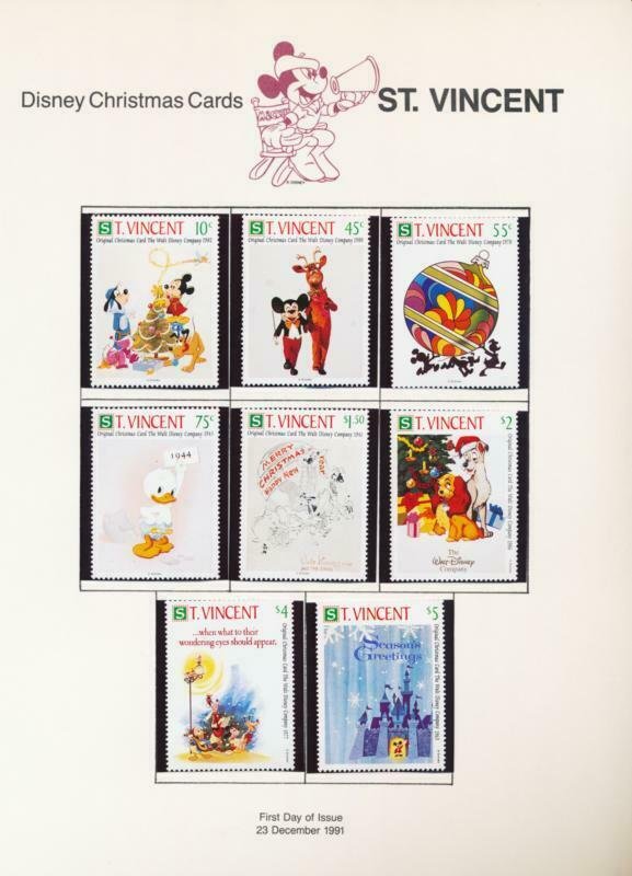 DISNEY ST.VINCENT 1568-1577 MINT NH DISNEY CHRISTMAS CARDS