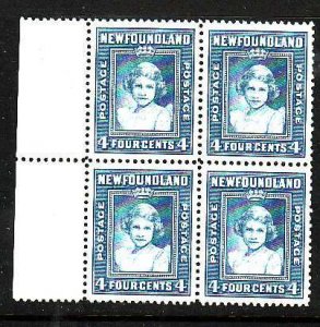 Newfoundland-Sc#254- id11-unused NH 4c Princess Elizabeth block of 4-1941-44-