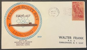 USS FRANCIS SCOTT KEY SSBN-657 LAUNCHING APR 1966 GROTON CT NAVY CACHET