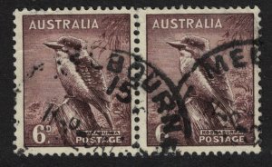 Australia Laughing Kookaburra Bird 6c Round cancel Pair 1932 Canc SG#190