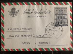 1955 Goa Portuguese India Air Letter Aerogramme Cover To Lisbon Portugal Rice