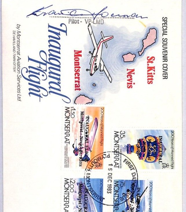 MONTSERRAT Air Mail Cover PILOT SIGNED ST KITTS & NEVIS FIRST FLIGHT 1983 ZC18