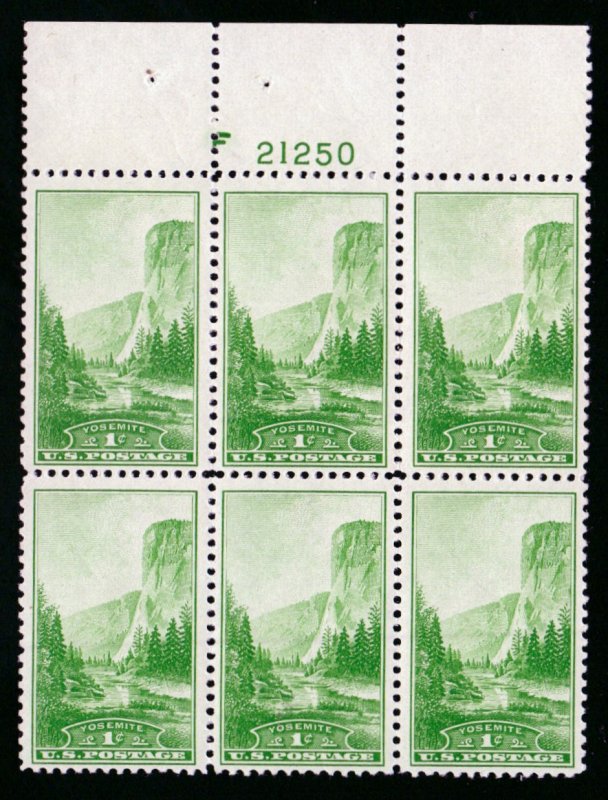 SC# 740 - (1c) - Yosemite Natl Park - MNH plate block/6 - TOP # F 21250