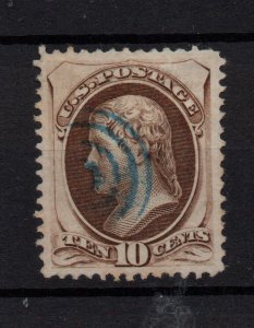 US 1873 10c brown Hamilton SC#161 blue Target Cancel VFU WS36691