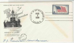 U. S. 1958 American FDC Society 3rd Annual Convention Illust Stamp Cover Rf37601