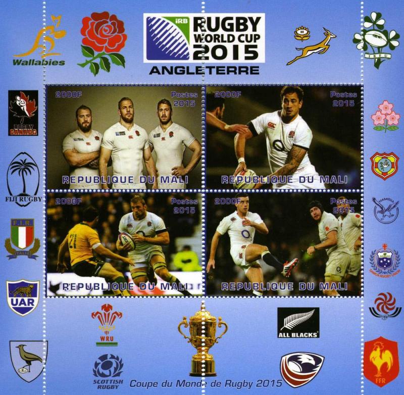 Mali 2015 RUGBY World Cup 2015 ENGLAND Team All Blacks Sheet Perforated Mint(NH)