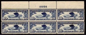 C10  U.S. Airmail Top Plate Block 6 Mint, o.g., never hinged 