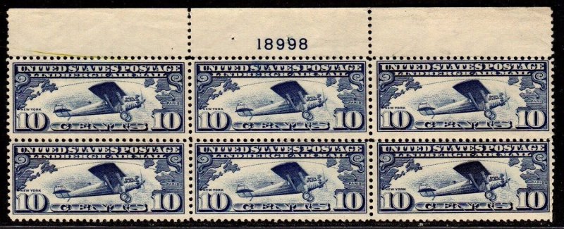 C10  U.S. Airmail Top Plate Block 6 Mint, o.g., never hinged 