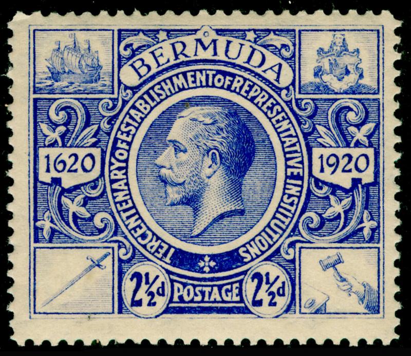 BERMUDA SG69,Tercentenary 2½d Bright Ultramarine, M MINT. Cat £15.