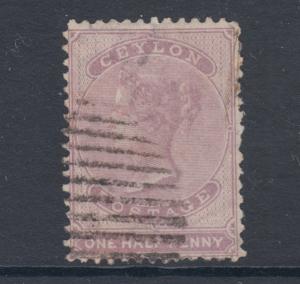 Ceylon SG 48, Sc 45b used. 1863 ½p dull mauve QV, perf 12½, pinhead thin