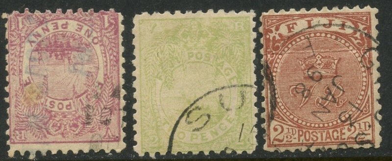 FIJI Sc#55-57 1891-96 1-2-2½p Three Values Avg-F Used 