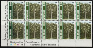 New Zealand 1989 $1.05 Native Trees Plate Block UHM