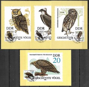 GERMANY DDR 1982 SET OF 4 MAXI CARDS MC MAXIMUM CARDS PROTECTED SPECIES, BIRDS