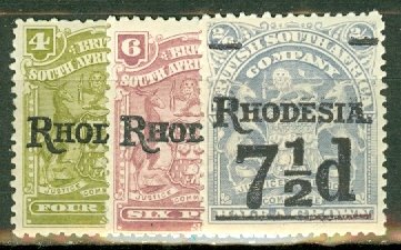 JP: Rhodesia 82-4, 86-7, 89, 90 mint CV $66.50; scan shows only a few