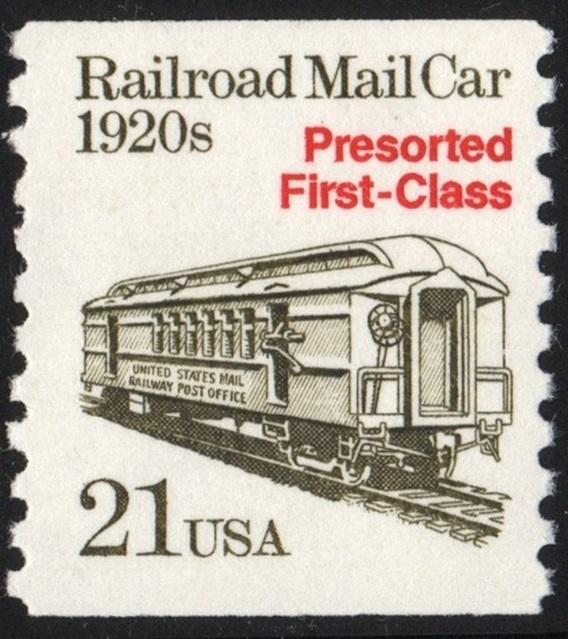 SC#2265 21¢ Railroad Mail Car Coil Single (1988) MNH
