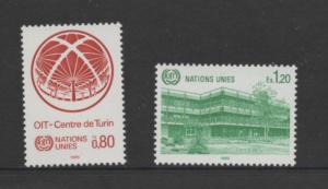 SCOTT#  129-130  singles     MNH   UN  GENEVA   1985