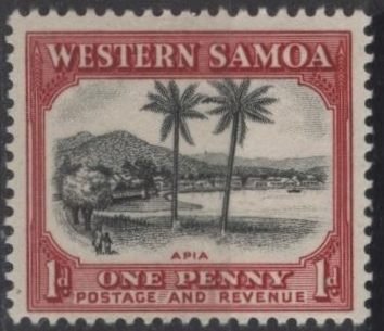 Samoa 167 (mvlh) 1p view of Apia, car lake & black (1935)