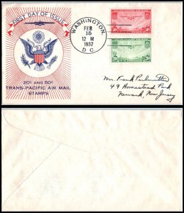 1937 Trans-Pacific airmail FAM 14 Sc C21-19, C22-19 FDC Washington Stamp Exc (1H