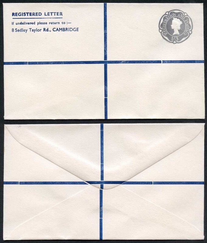 RS8 1/3 Grey Stamped to Order Registered Envelope size 88 x 150 mm Superb Mint
