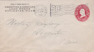 U.S. CROMPTON & KNOWLES LOOM WORKS Mass 1913 Flag Cancel Pre Paid Cover Rf 47554