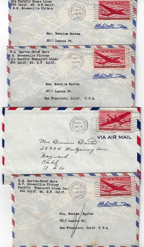 US 1947 50 JAPAN FOUR MILITARY US ARMY AIR POST COVERS FROM YOKOHAMA ON SS GREEN