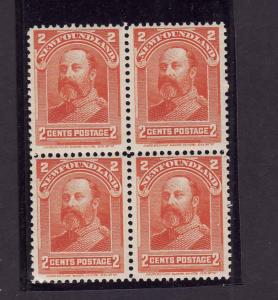 Newfoundland #2785-Sc#81-2c orange KEVII-unused, og, NH block of 4-