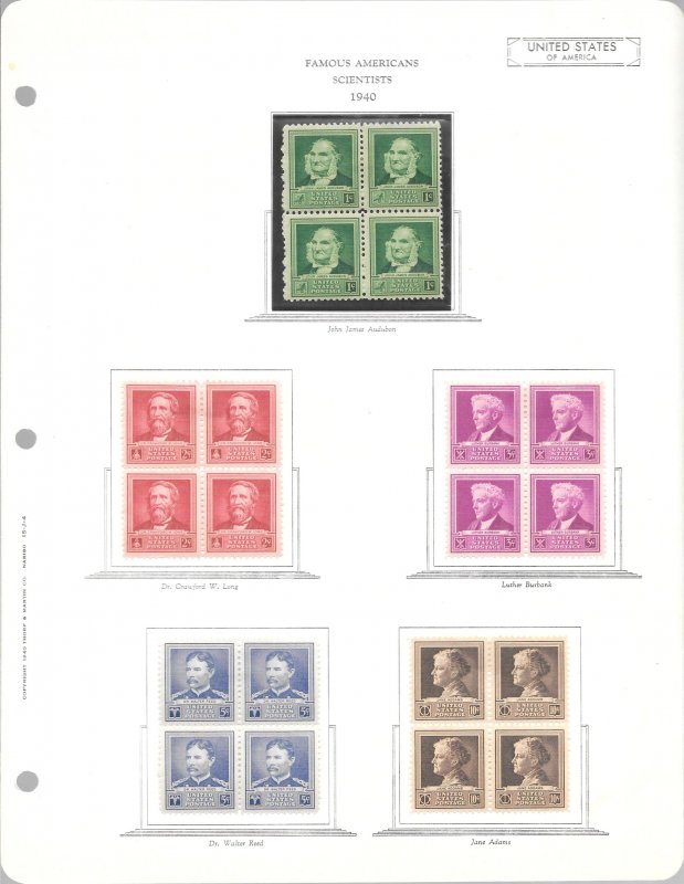 #859-893 MH 1c-10c 35 Blocks of 4, Complete Famous Americans (my225)