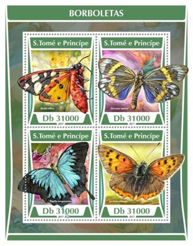 St Thomas - 2017 Butterflies on Stamps - 4 Stamp Sheet - ST17309a