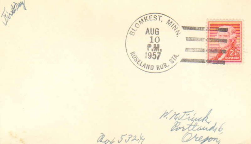 United States Minnesota Roseland Rur. Sta. Blomkest 1957 4f-bar  1957-1965  P...