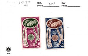 Great Britain, Postage Stamp, #377-378 Mint NH, 1960 Queen Elizabeth, CEPT (AD)