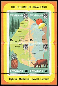 Swaziland 293, MNH, Regions of Swaziland souvenir sheet