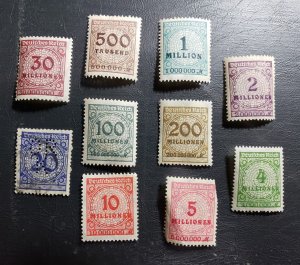 Stamp Europe Germany Numeral 1923 A39 set of 9 sc#280-282, 284-288, 290-291