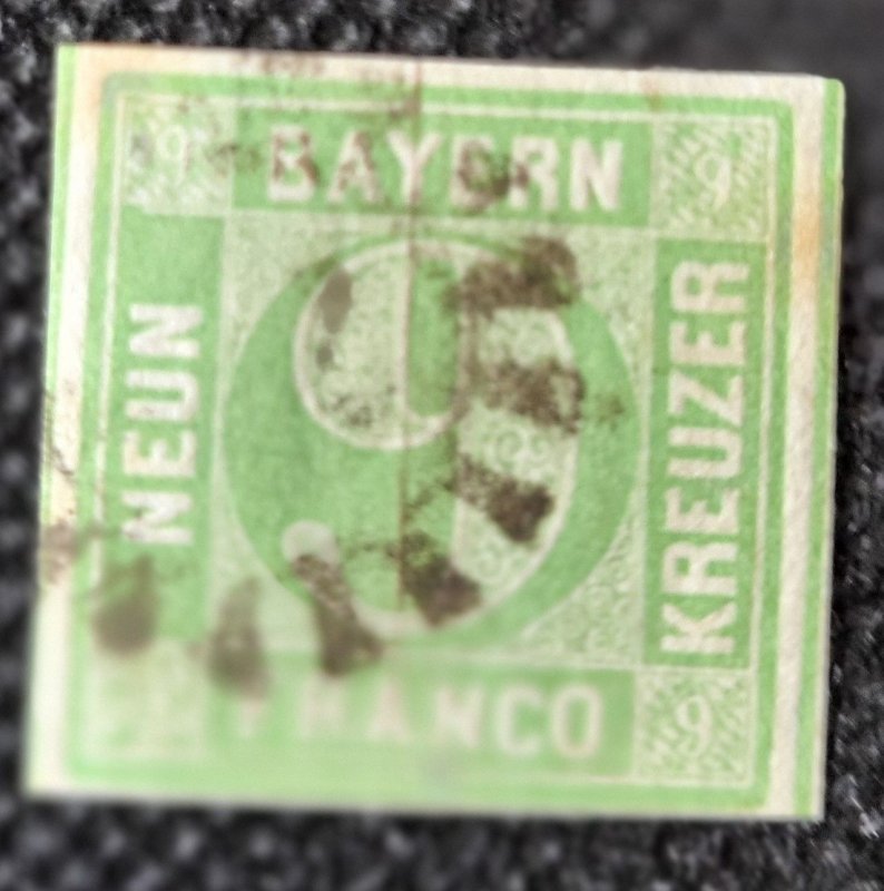 German States, Bavaria, 1850-58, imperf. numerals, #6, used, SCV$16.00
