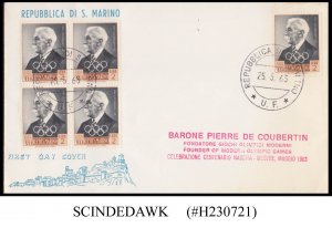 SAN MARINO 1963 BARONE PIERRE DE COUBERTIN / OLYMPICS SPECIAL COVER WITH CANCL.