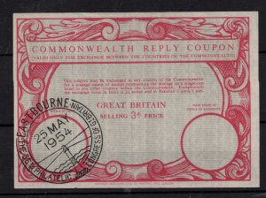 GB 1954 3d Commonwealth Reply Coupon Eastbourne Special PMK WS36707