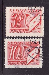 Slovakia-Sc#J36,J38-two used postage dues-3.5K,10k rose red-letter, post horn-19