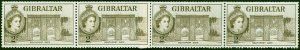 Gibraltar 1953 2d Deep Olive-Brown SG148Var Coil Join Strip of 4 Fine MNH